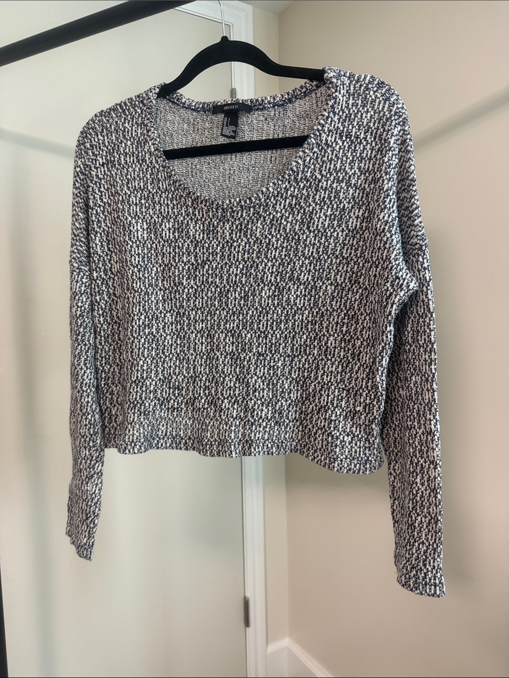 Forever 21 Black & White Marled Scoop Neck Long Sleeve Top